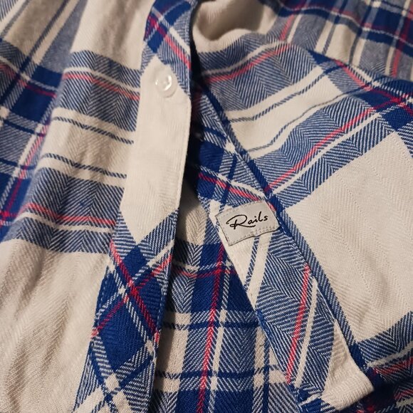 Rails Hunter Plaid Button-up Shirt Women's M Long-sleeve‎ White/Blue/Raspberry - Picture 6 of 12